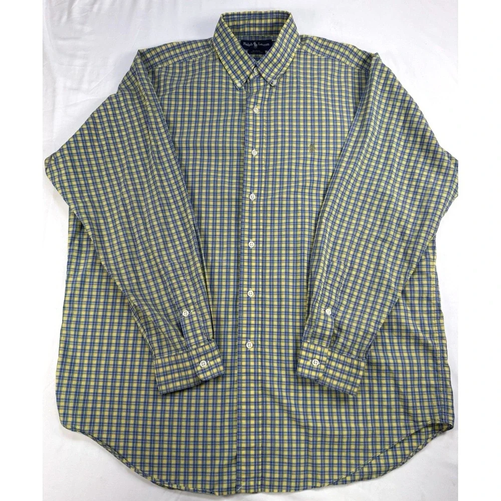 Polo Ralph Lauren Blake Mens‎ Long Sleeve Button Down Sz L Large Yellow Blue